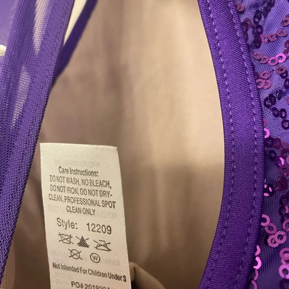 Weissman dance purple rhinestone leotard biketard mesh So Close 12209 LC child